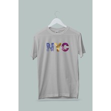 Machi Makiteks Kadın Erkek Unisex Yetişkin New York City Nyc Baskılı Pamuklu Gri Tshirt