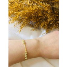 Generic 925 Ayar Gümüş Gold Renkli Kadın Künye/bileklik - Love You Temalı