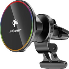 Realpower Otomatik Sensörlü Magsafe Telefon Tutucu Ambiyans ve Qi2 Özellikli Şarj Cihazı HL-15WQI2BK
