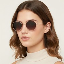 Daniel Klein DK4183-7 Kahverengi Gold Küçük Altıgen Polarize Camlı Kadın Güneş Gözlüğü