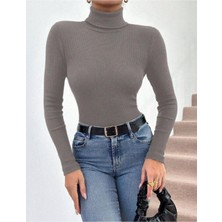 StockMount Kadın Gri Balıkçı Yaka Uzun Kollu Fitilli Bluz