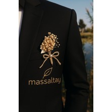 Massaltay Krem Cipsolu Fiyonk Yaka Çiçeği – Incili Damat ve Nikah Aksesuarı