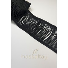 Massaltay Siyah Püskül Şerit 1 Metre – Elbise, Kına ve Dekoratif Süsleme Için Kumaş Aksesuar