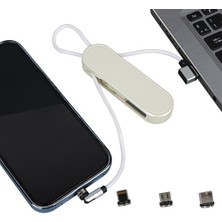 SiHako PM-25905 Beyaz 3ın1 (Type C- Lightning-Micro Usb) Manyetik Uç Taşınabilir Şarj Kablosu