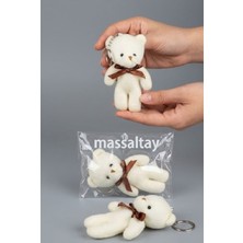 Belirtilmemiş Krem Fiyonklu Peluş Ayıcık Anahtarlık 1 Adet – Sevgililer Günü Hediyesi