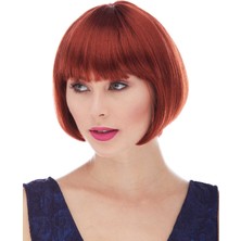 SiHako Kızıl Renk Düz Kesim Astarlı Küt Parti Peruğu