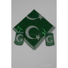 Massaltay Yeşil Damat Sağdıç Kına Omuz Örtüsü Şalı Eldivenli Pullu Ayyıldız Motifli