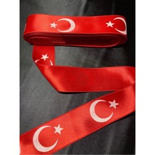 Massaltay Kırmızı Ayyıldız Desenli 4cm Saten Kurdele - 5 Metre Süsleme ve Aksesuar Şeridi
