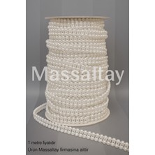 Massaltay Çift Sıralı Beyaz Incili Plastik Boncuk Şerit 1 Metre – Dekoratif Süsleme Malzemesi