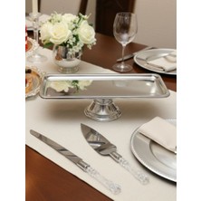 Mucit Home Dikdörtgen Ayaklı Baton Tepsi ve Kristal 2 Li Spatula Seti Gümüş