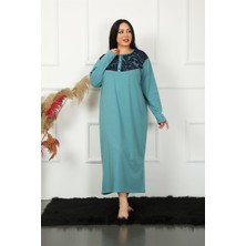 Modaserdem Akbeniz Big Uzun Kol Dantelli Petrol Anne Gecelik 1355