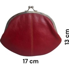 Basarideri Hakiki Deri Nostaljik Metal Ağızlı Kartlık Bölmeli Cüzdan 428 Kırmızı