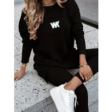 La Mode Istanbul Kadın Uzun Kollu Bisiklet Yaka Nervurlu Viskon Iki Iplik ve Tayt Pantolon Ikili Takım