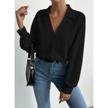Tiana Kadın V Yaka Uzun Kollu Mosskrep Kumaş Bluz