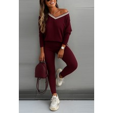 Cotton Lab Cottonlab Kadın Uzun Kollu Tek Omuzu Açık Detaylı Viskon Iki Iplik Bluz ve Pantolon Ikili Takım