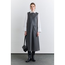 Manuka Cep Detaylı Deri Elbise Gri