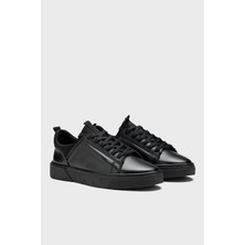 VARNAS Erkek Siyah Hakiki Deri Streç Ağızlı Bağcıklı Günlük Sneaker- Milano
