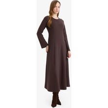 DeFacto Bisiklet Yaka Uzun Kollu Selanik Kumaş Maxi Elbise G8779AX26SP