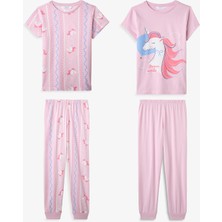 Penti Kız Çocuk Pembe Sleepycorn Kısa Kollu 2'li Pijama Takımı