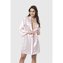 Dodes Dodes Pembe Kısa Saten Sabahlık