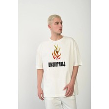 Velmora Fashion Unisex Bisiklet Yaka Baskılı Oversize T-Shirt - Beyaz