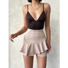 K&A Vnlu Fırfırlı Şort Bej S24683