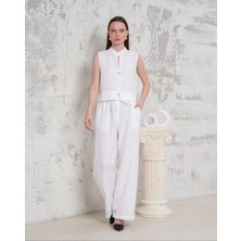 K&A Broşlu Yelek Pantolon Takım Beyaz S255821