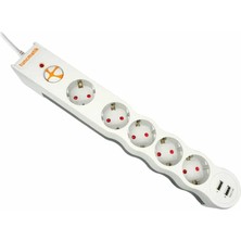 Binbir Göz Bilgisayar Tunçmatik Powersurge TSK5015 1050 Joules 5'li Beyaz /1.,5m /usb'li Akım Korumalı Priz