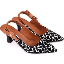 K&A Toran Beyaz Rugan Siyah Süet Detaylı Topuklu Ayakkabı