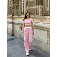 K&A Crop Pantolon Biyeli Takım Pembe