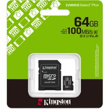 Binbir Göz Bilgisayar Kıngston Canvas Select Plus 64GB Mıcro Sdhc CLASS10 100MB/S Hafıza Kartı SDCS3/64GB