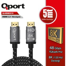 Binbir Göz Bilgisayar Qport Q-HDMI215 HDMI Kablo 5 mt 2.1V 8k Altın Uçlu Örgülü