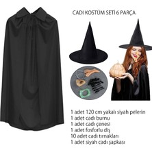 K&A Cadı Kostüm Seti 6 Parça - Şapka Pelerin Diş Tırnaklar Çene ve B