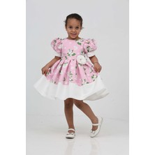 Baby Hola Babyhola 1-10 Yaş Balon Kol Çiçek Desenli Saten Kız Çocuk Abiye Balo Elbise 7153