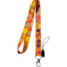 Turuncu Zeminde Renkli Çiçekler Temalı Boyun Askı Ipi (B76)