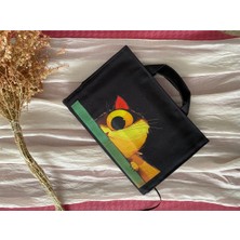 Sevimli Kedi Siyah Kitap Çantası 3 Cepli