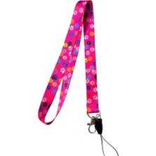 Pembe Zeminde Renkli Patiler Boyun Askı Ipi (B9)