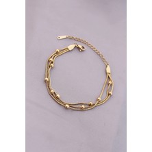 Shopwave 316L Kararmaz Çelik Gold Renk Top Zincirli Kadın Bileklik