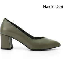 GÖNDERİ Kadın Yeşil  Sivri Burun Orta Kalın Topuklu Hakiki Deri Ayakkabı