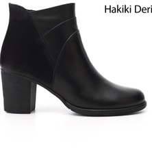 Gönderi(r) Kadın Siyah  Fermuarlı Kalın Topuklu Hakiki Deri Bot