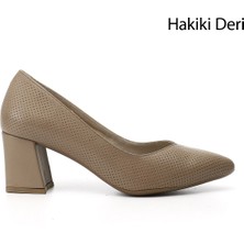 GÖNDERİ Kadın Vizon  Sivri Burun Orta Kalın Topuklu Hakiki Deri Ayakkabı