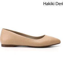 GÖNDERİ Kadın Nude  Sivri Burun Düz Taban Hakiki Deri Babet