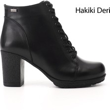 Gönderi(r) Kadın Siyah  Fermuarlı Kalın Topuklu Hakiki Deri Postal Bot