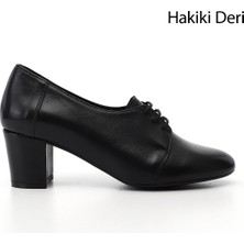 GÖNDERİ Kadın Siyah  Bağcıklı Kalın Topuklu Hakiki Deri Oxford Ayakkabı