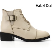 Gönderi(r) Kadın Bej  Fermuarlı Kalın Topuklu Hakiki Deri Bot