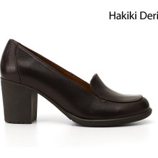 Gönderi(r) Kadın Kahve Antik  Orta Kalın Topuklu Hakiki Deri Ayakkabı