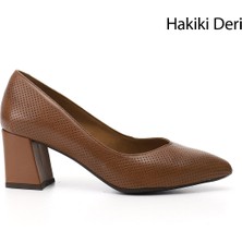 GÖNDERİ Kadın Taba  Sivri Burun Orta Kalın Topuklu Hakiki Deri Ayakkabı