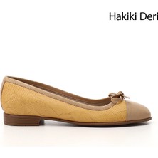 GÖNDERİ Kadın Hardal  Fiyonklu Hakiki Deri Babet