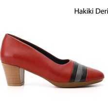 GÖNDERİ Kadın Kırmızı  Kalın Topuklu Hakiki Deri Ayakkabı