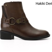Gönderi(r) Kadın Kahve Antik  Fermuarlı Kalın Topuklu Hakiki Deri Bot